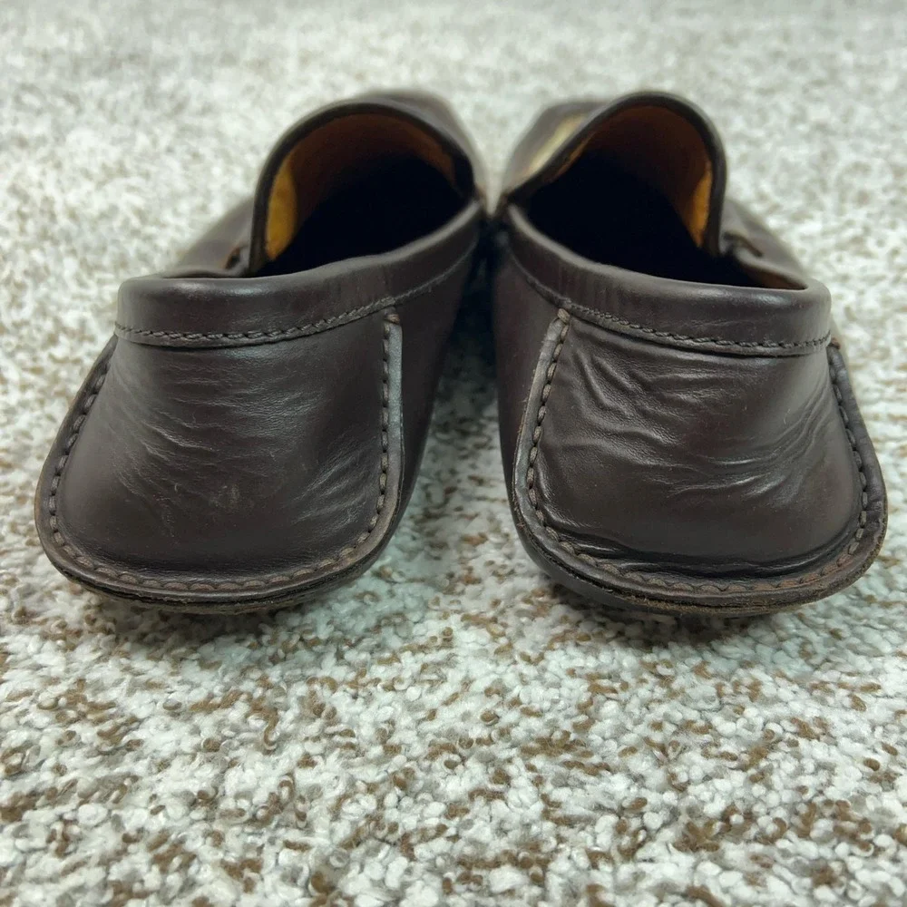 Gucci Mens Shoes Size 7.5 Brown Leather Canvas Loafers Slip On GG Monogram Italy